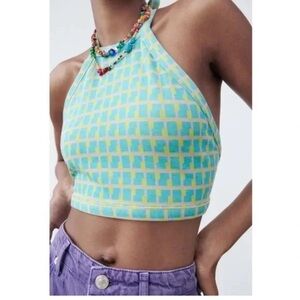 Zara Jacquard Crop Halter Top SZ Medium
